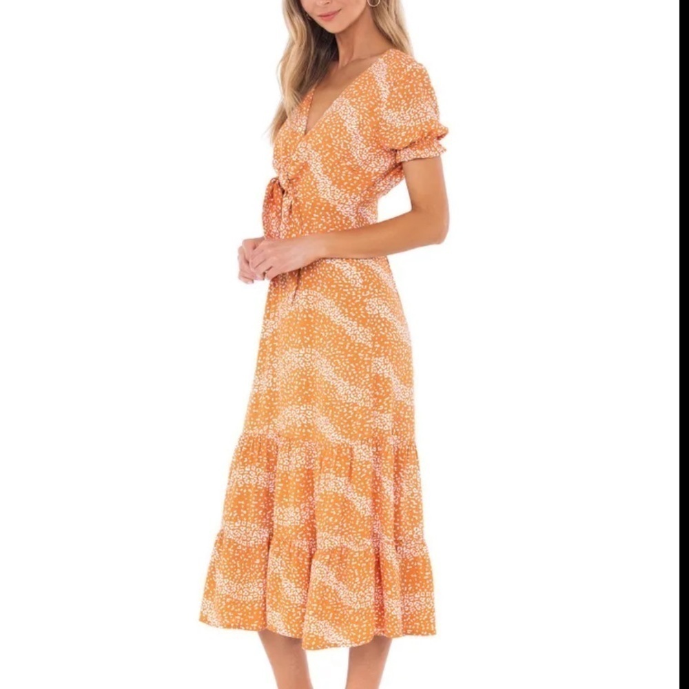 Beachgold Danny dress orange tie front midi dress size medium